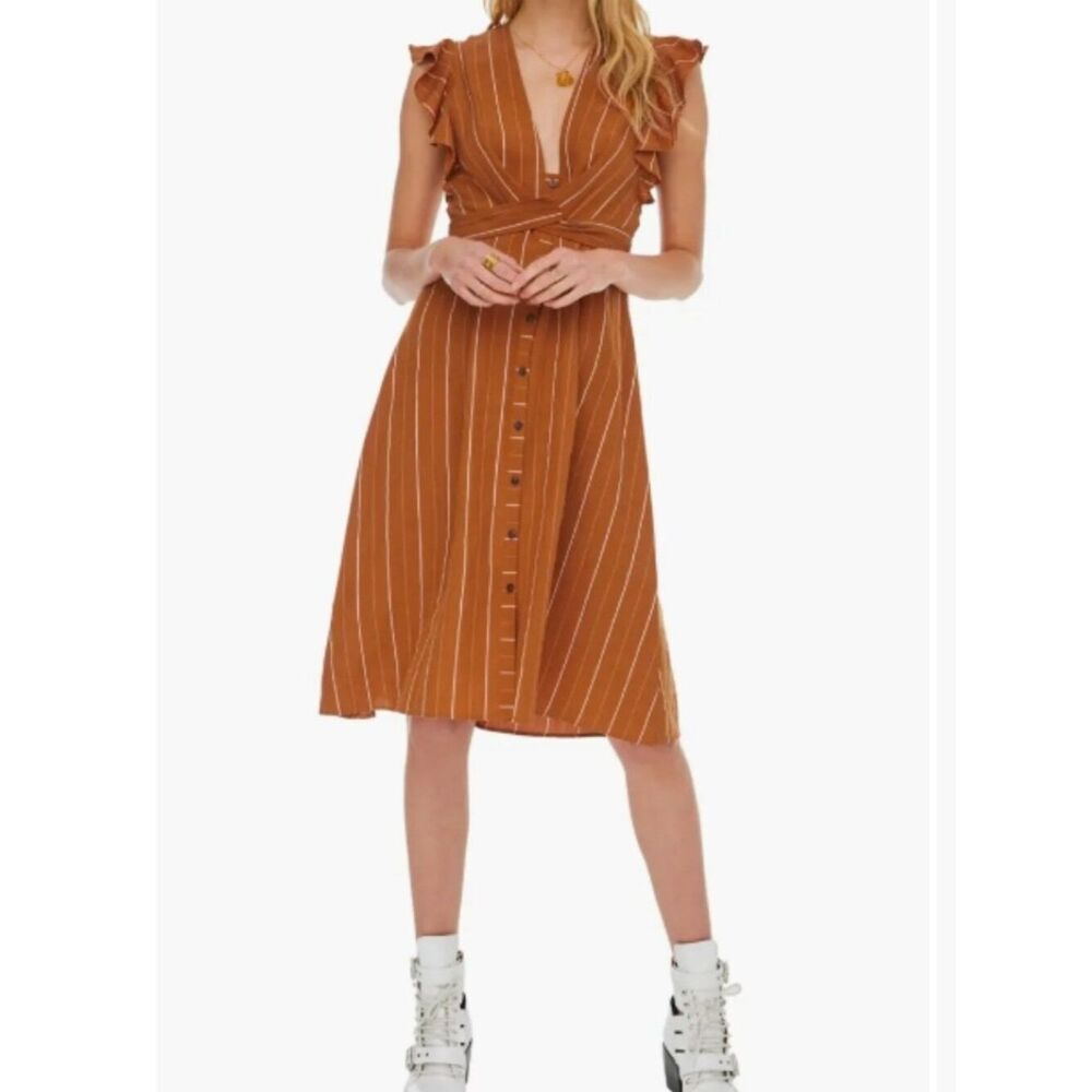 EUC ASTR the Label Saturate A-Line Dress Ruffled Sleeves Copper in Size XS